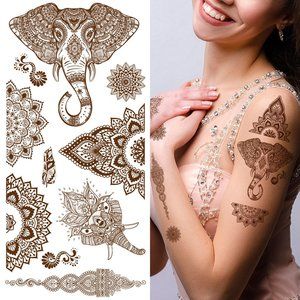Supperb Temporary Tattoos - Mandala HennaYoga Meditation Elephant Tattoos